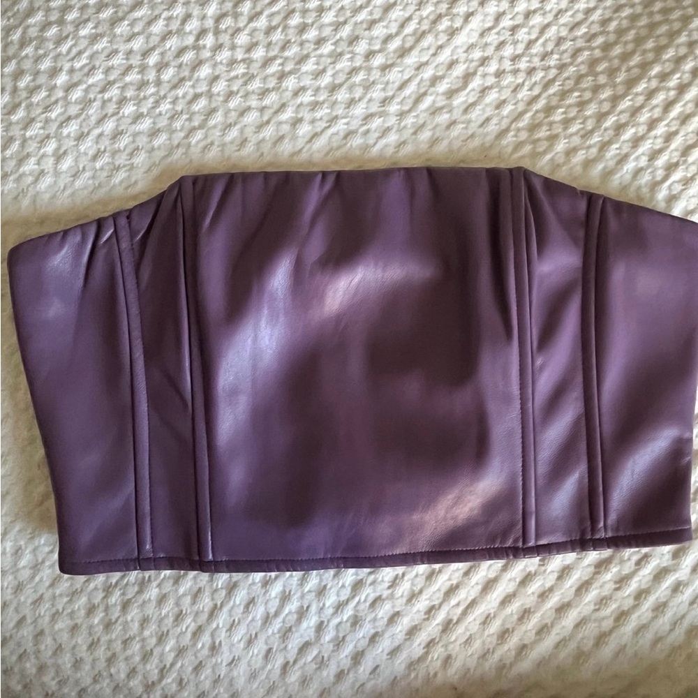 NWT Nasty Gal Purple Faux Leather Boned Bandeau Corset Top